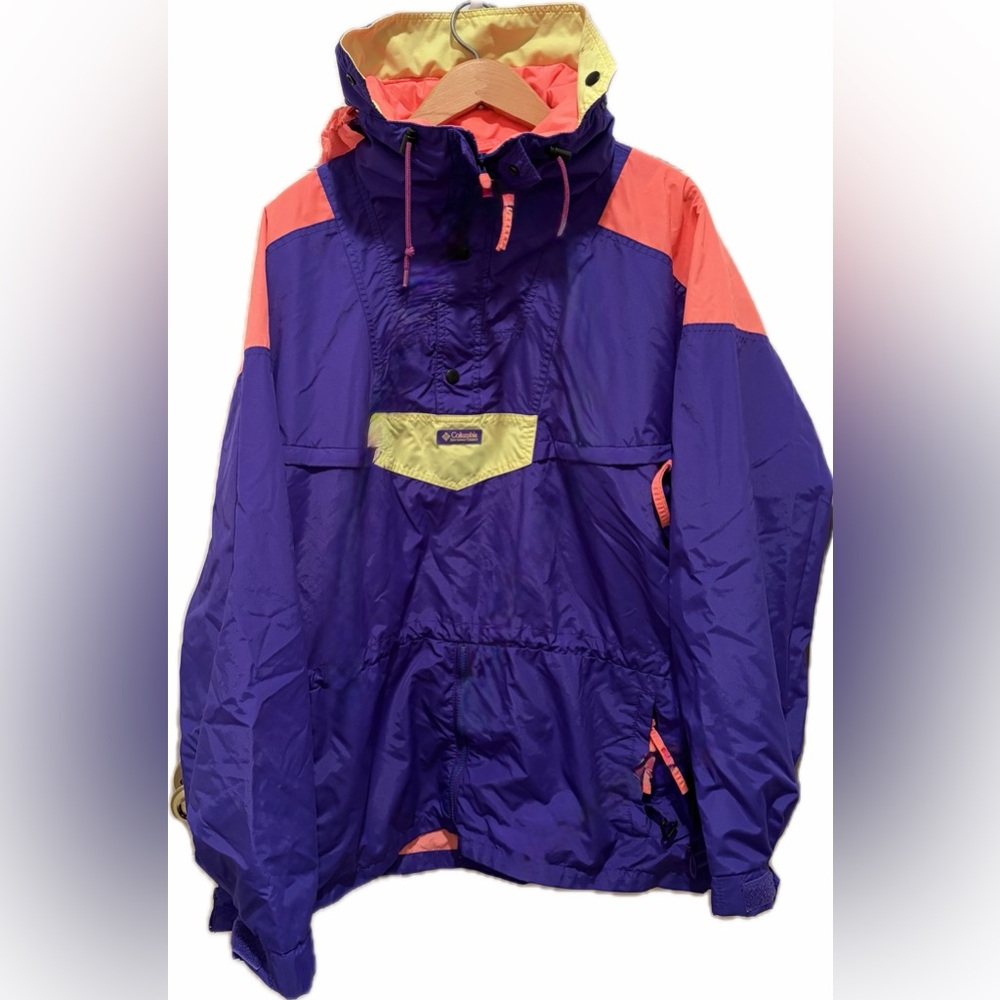 Columbia women’s Purple Jacket with Coral Accents and Lime Pocket